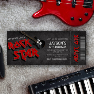 Rockstjärna - Rock and Roll-biljett Inbjudningar