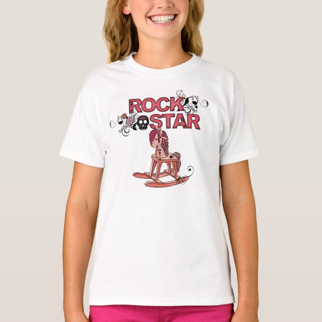 Rockstjärna, roliga häsflickor T. T-shirt (Framsida)