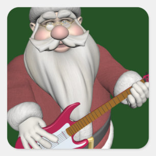 Rockstjärna Santa with Red Electric Guitar Fyrkantigt Klistermärke