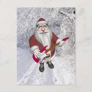 rockstjärna Santa with Red Electric Guitar Helg Vykort