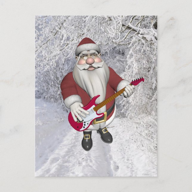 Rockstjärna Santa with Red Electric Guitar Helg Vykort (Framsida)