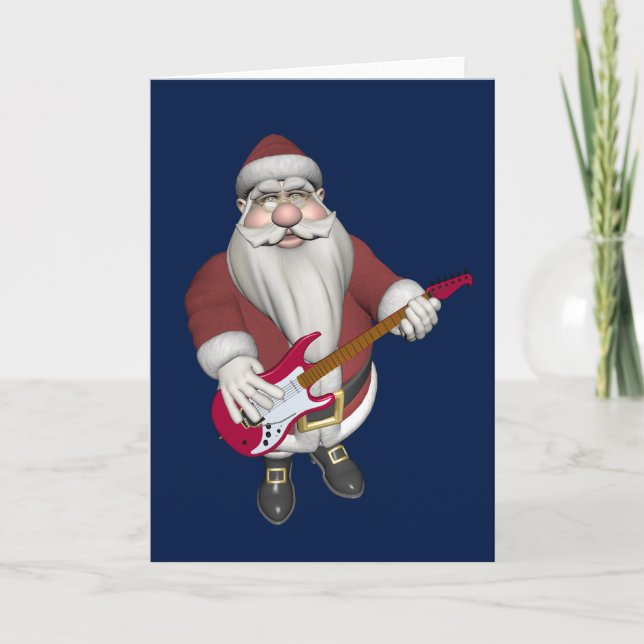 Rockstjärna Santa with Red Electric Guitar Helgkort (Framsida)