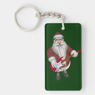 Rockstjärna Santa with Red Electric Guitar Nyckelring