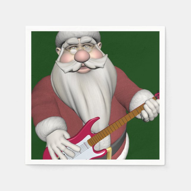 Rockstjärna Santa with Red Electric Guitar Pappersservett (Framsidan)