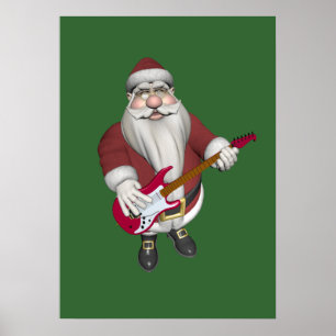 Rockstjärna Santa with Red Electric Guitar Poster