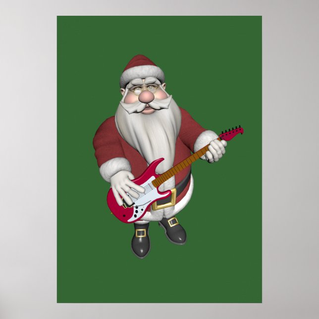 Rockstjärna Santa with Red Electric Guitar Poster (Framsidan)