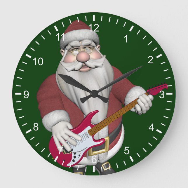 Rockstjärna Santa with Red Electric Guitar Stor Klocka (Framsida)