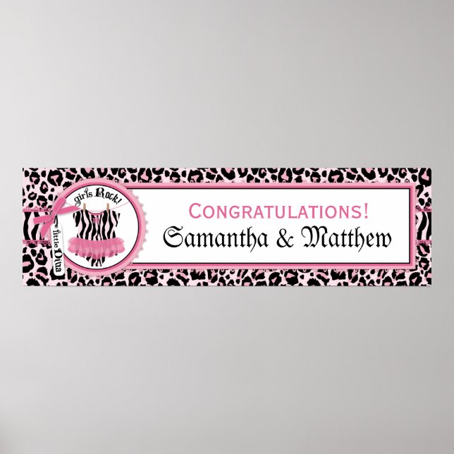 Rockstjärna Tutu Baby Shower Banner for Girl PKBK Poster (Framsidan)