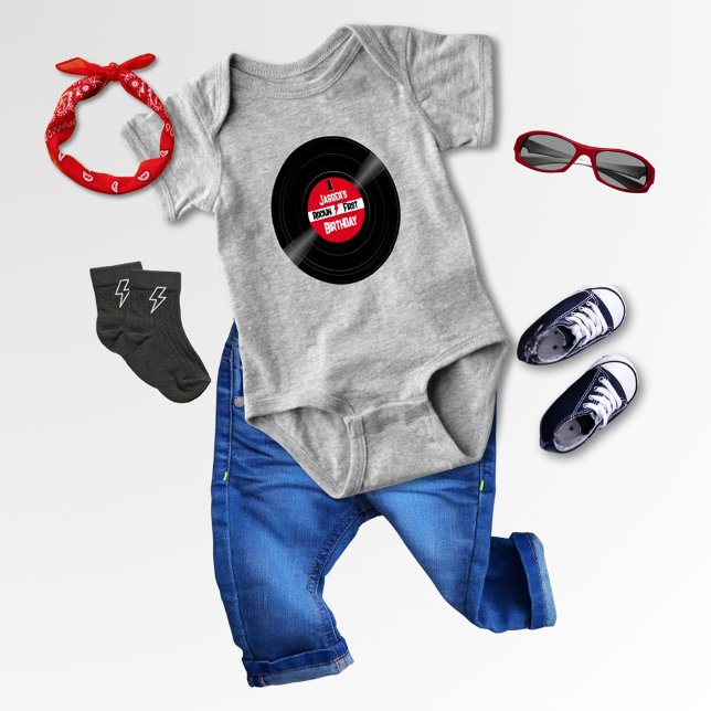 Rockstjärna Vinylpost för första Födelsedagsfesten T Shirt (Personalized Vinyl Record Bodysuit for Baby's First Rock and Roll Birthday)