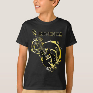 Rockstjärnagitarr - svart & guld t shirt