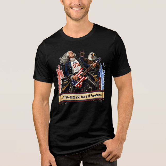 Rockstjärnan George Washington Gitarr 4 juli  T Shirt (Framsida)
