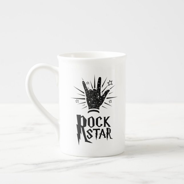 Rockstjärnan räcker symbol benporslin mugg (Vänster)