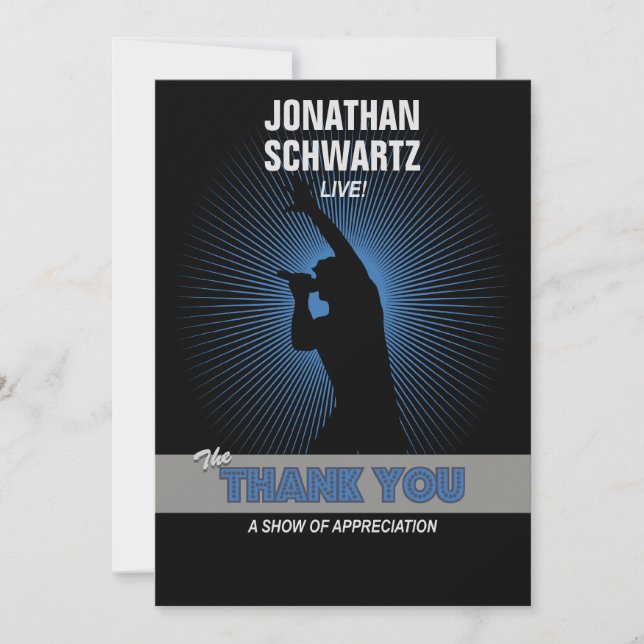 RockstjärnapubMitzvah tack, Blck/silver/blått Tack Kort (Framsida)