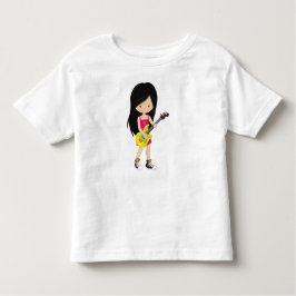 Rocktjej, svart hår, band, musik, gitarrspelare t shirt