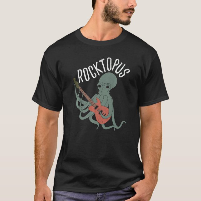Rocktopus Cute Octopus som spelar Sten Guitar Vint T Shirt (Framsida)