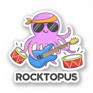 Rocktopus Funny Sten Band Octopus Pun Klistermärken
