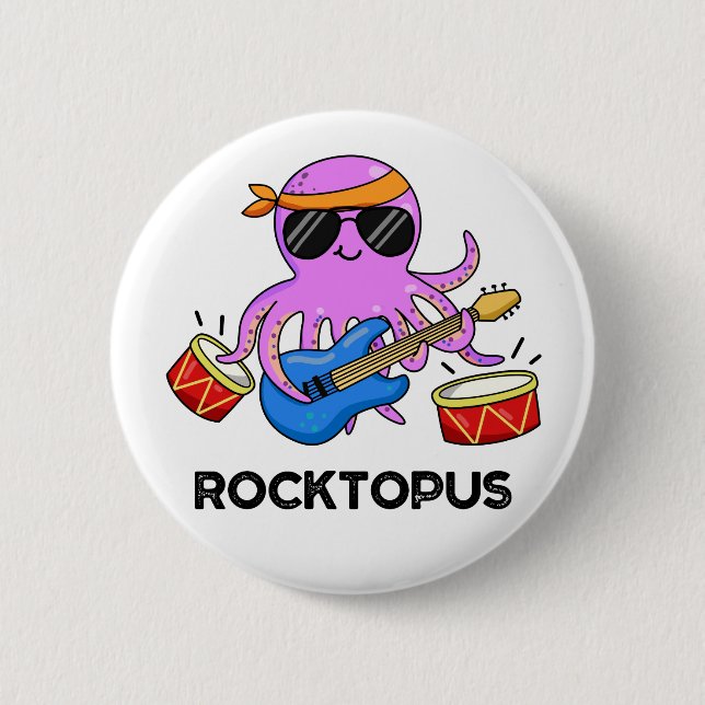 Rocktopus Funny Sten Band Octopus Pun Knapp (Framsida)