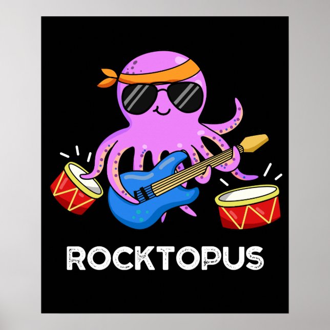 Rocktopus Funny Sten Band Octopus Pun Mörk BG Poster (Framsidan)