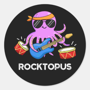 Rocktopus Funny Sten Band Octopus Pun Mörk BG Runt Klistermärke