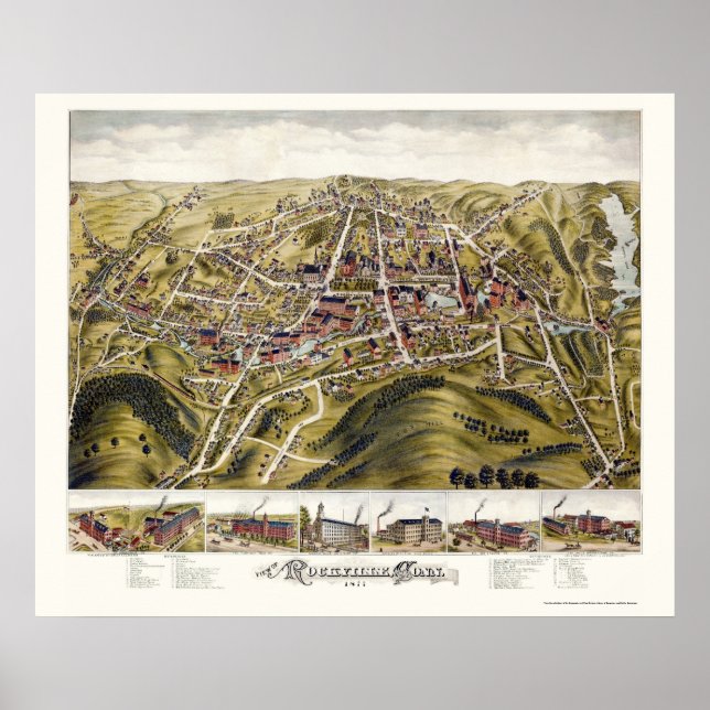 Rockville, CT Panoramic Karta - 1877 Poster (Framsidan)