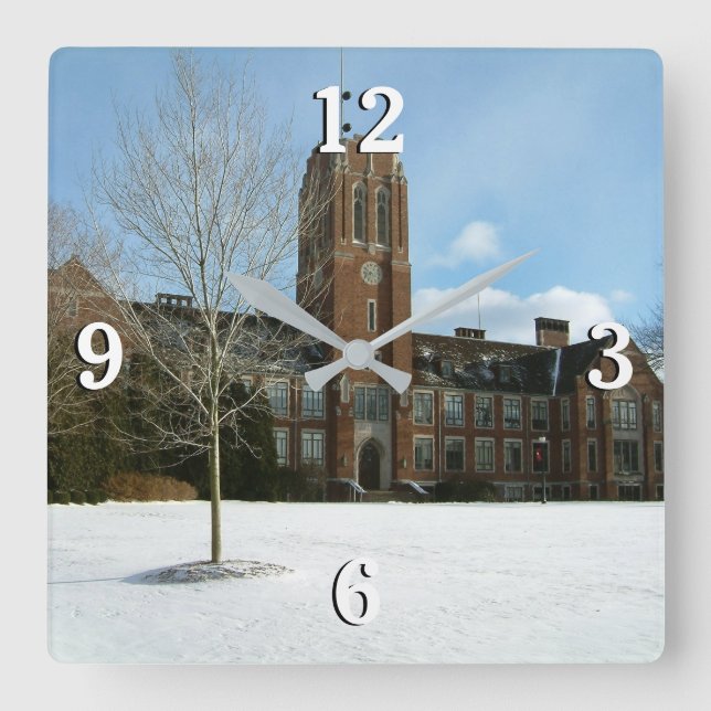 Rockwell in Winter at Grove City College Fyrkantig Klocka (Framsida)