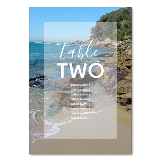 Rocky Beach Wedding Guest Namn Bordsnummer (Framsidan)