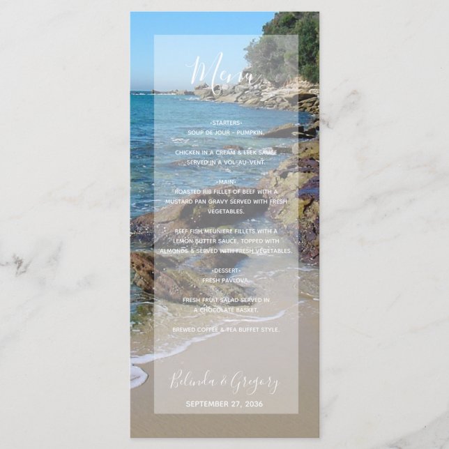 Rocky Beach Wedding Menu Meny (Framsida)