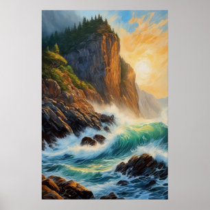 Rocky Cliff och Roaring Ocean Poster