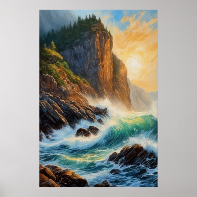 Rocky Cliff och Roaring Ocean Poster (Framsidan)
