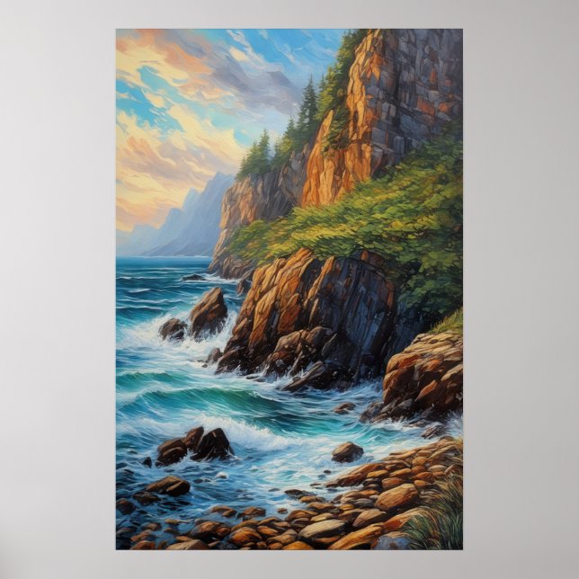 Rocky Cliffs insvepta i Grönt Poster (Framsidan)