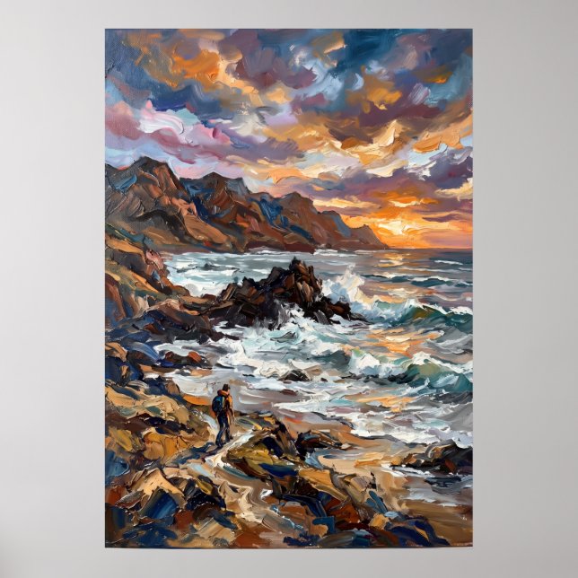 Rocky Coast Sunset Seascape Affisch (Framsidan)