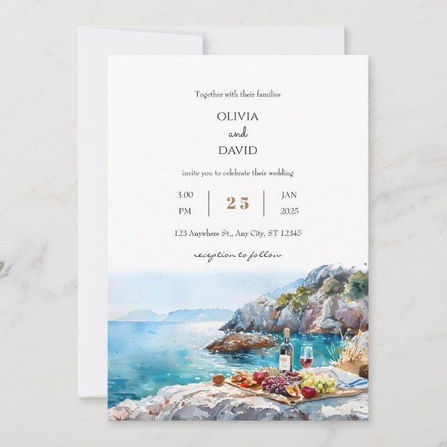 Rocky Cove Turcos Vatten picnic Beach Wedding Inbjudningar (Framsida)