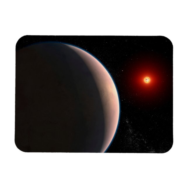 Rocky Exoplanet Gj 486 B Orbitande en röd dvärgstj Magnet (Horisontell)