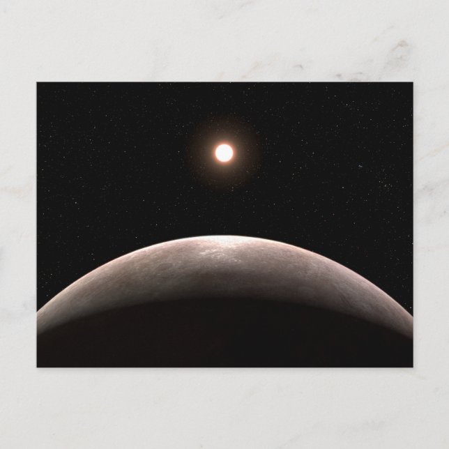 Rocky Exoplanet Lhs 475 B och dess värdstjärna. Vykort (Framsida)