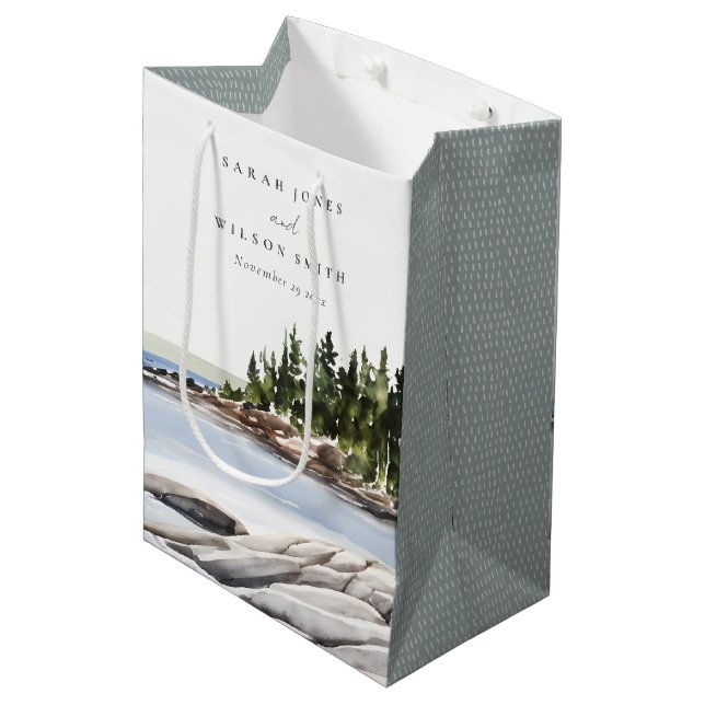 Rocky Gräs Mountain Watercolor Sjölandskap Bröllop (Framsidan Vinklad)