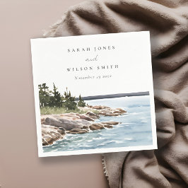 Rocky Gräs Mountain Watercolor Sjölandskap Bröllop Pappersservett