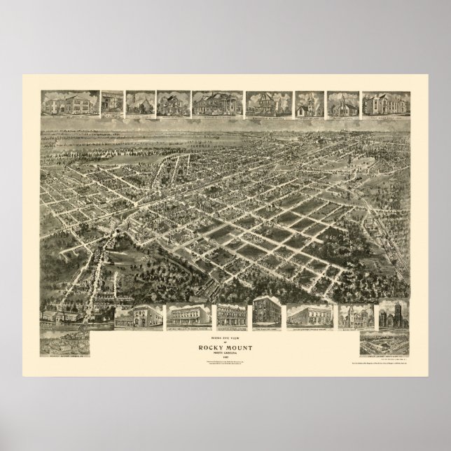 Rocky Mount, NC Panoramic Karta - 1907 Poster (Framsidan)