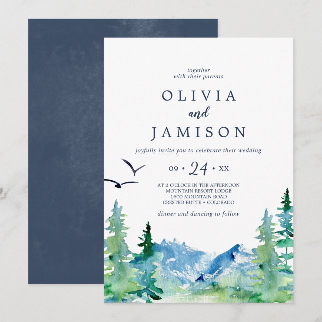 Rocky Mountain Avslappnad Destination Wedding Inbjudningar (Fram/baksida)