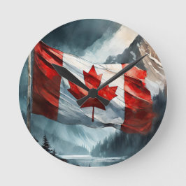Rocky Mountain Canadian Flagga in Watercolor Rund Klocka