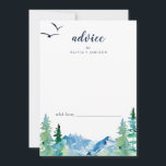 Rocky Mountain Destination Wedding Rådkort<br><div class="desc">Det här jokerkortet för destinationsbröllopet för Rocky Mountain är perfekt för ett utomhusbruk bröllop och kan användas för alla evenemang. Utformningen har ett blått och grönt målat vildmarkslandskap med vattenfärgen gräs träd, fåglar och berg. Dessa rådgivningskort kan användas som ett alternativ till en gästbok för bröllopsmottagning, möhippa, babydusch eller studentfest....</div>