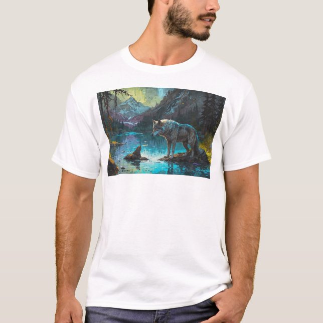 Rocky Mountain Grått Varg Art T Shirt (Framsida)
