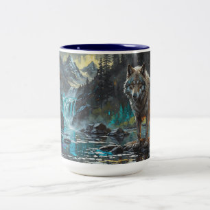 Rocky Mountain Grått Varg Art Två-Tonad Mugg