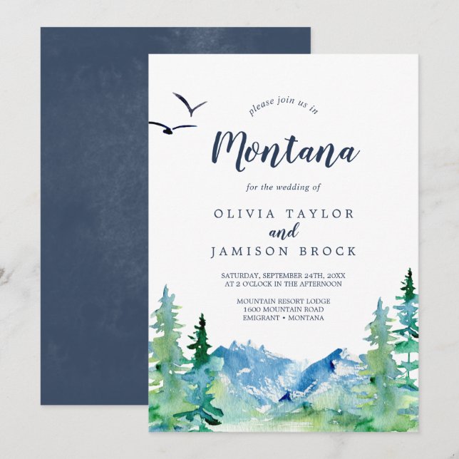 Rocky Mountain Montana Destination Wedding Inbjudningar (Fram/baksida)