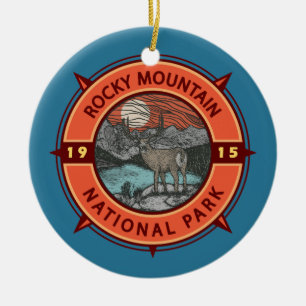 Rocky Mountain National Park Elk Retro Compass Julgransprydnad Keramik