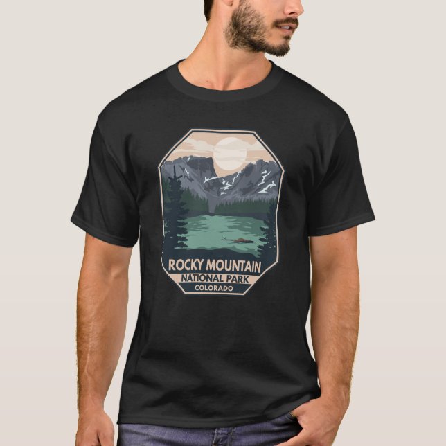 Rocky Mountain National Park Minimal Retro Emblem T Shirt (Framsida)