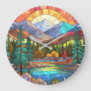 Rocky Mountain National Park Stached Glass Rockies Stor Klocka