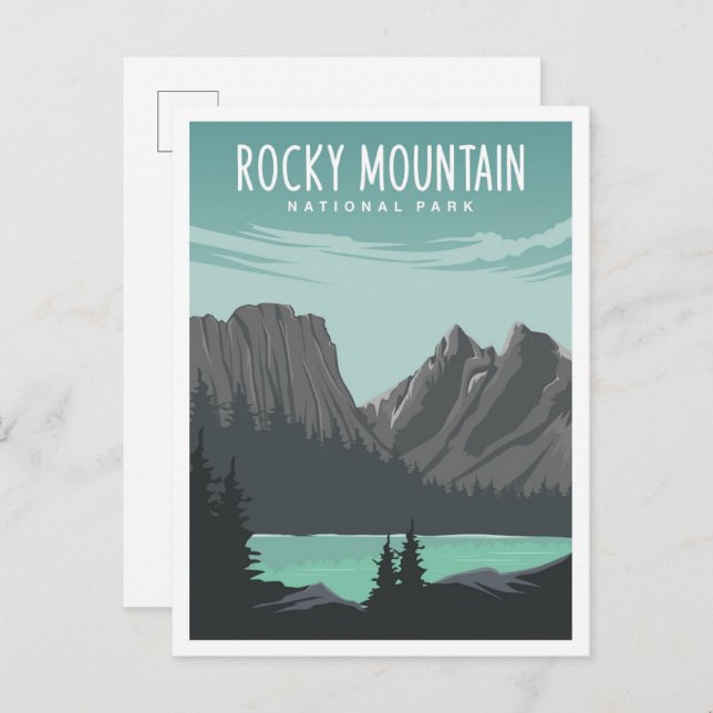 Rocky Mountain National Park Travel Illustration Vykort (Fram/baksida)