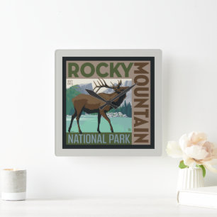 Rocky Mountain nationalpark Elk Fyrkantig Klocka