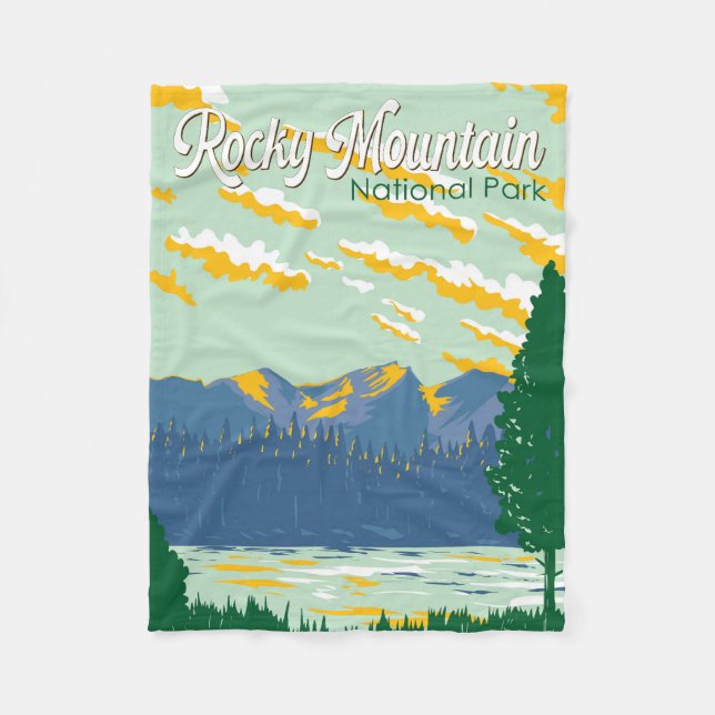 Rocky Mountain nationalpark Illustration Travel Fleecefilt (Framsidan)
