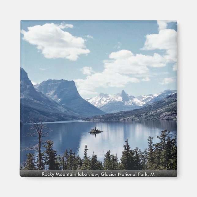 Rocky Mountain sjö view, Glacier National Park, M Magnet (Framsidan)